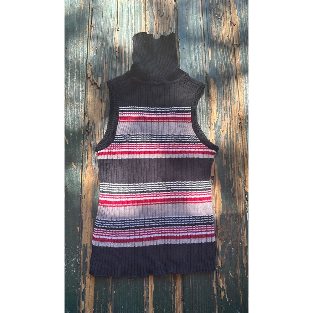 Helium Womens Ribbed Sleeveless Turtleneck Sweater Black Red Striped Cotton M